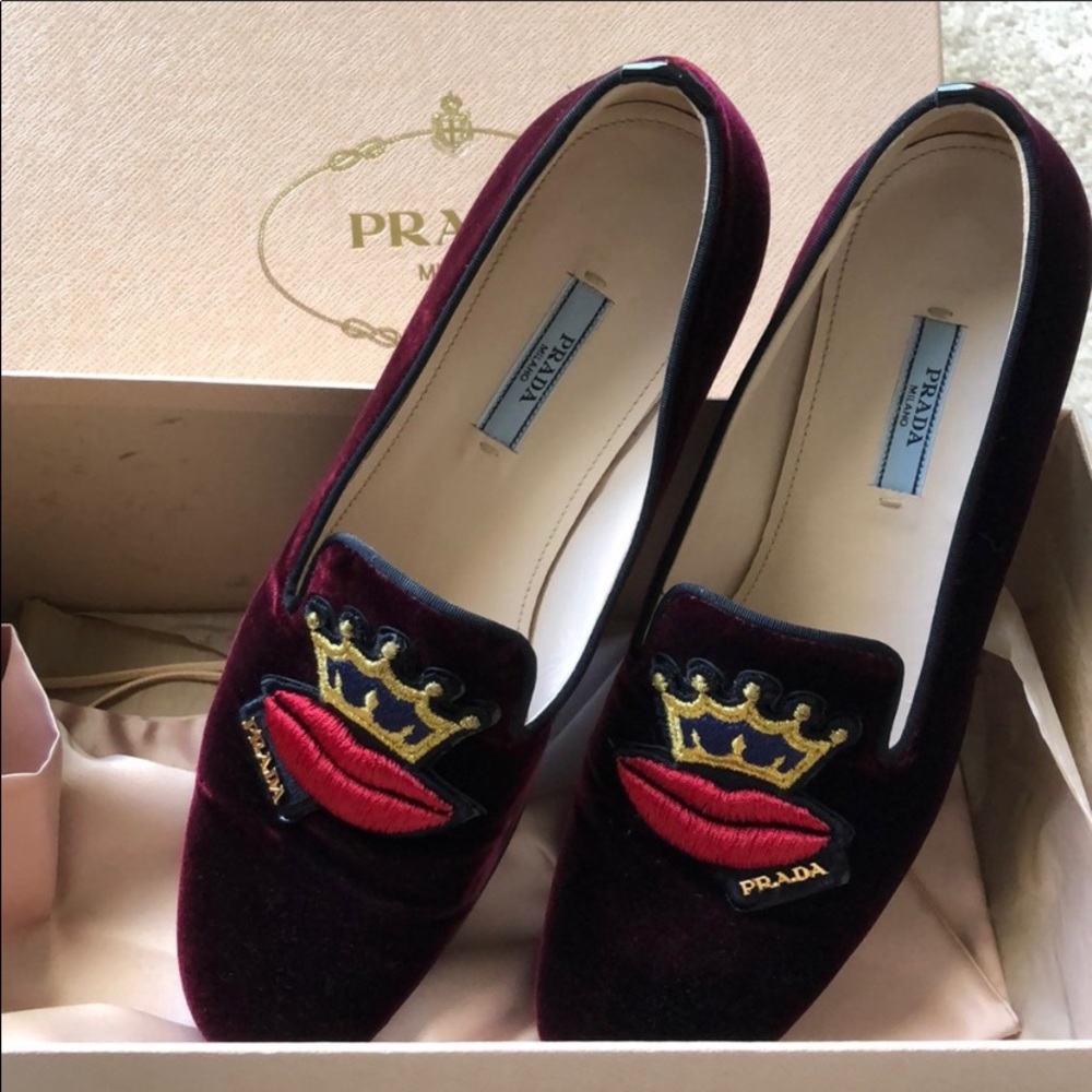Prada Loafers Crown Lips Velvet